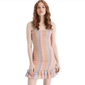 NWT Women’s American Eagle Above The Knee Ruffle Pastel Stripe Smocked Large